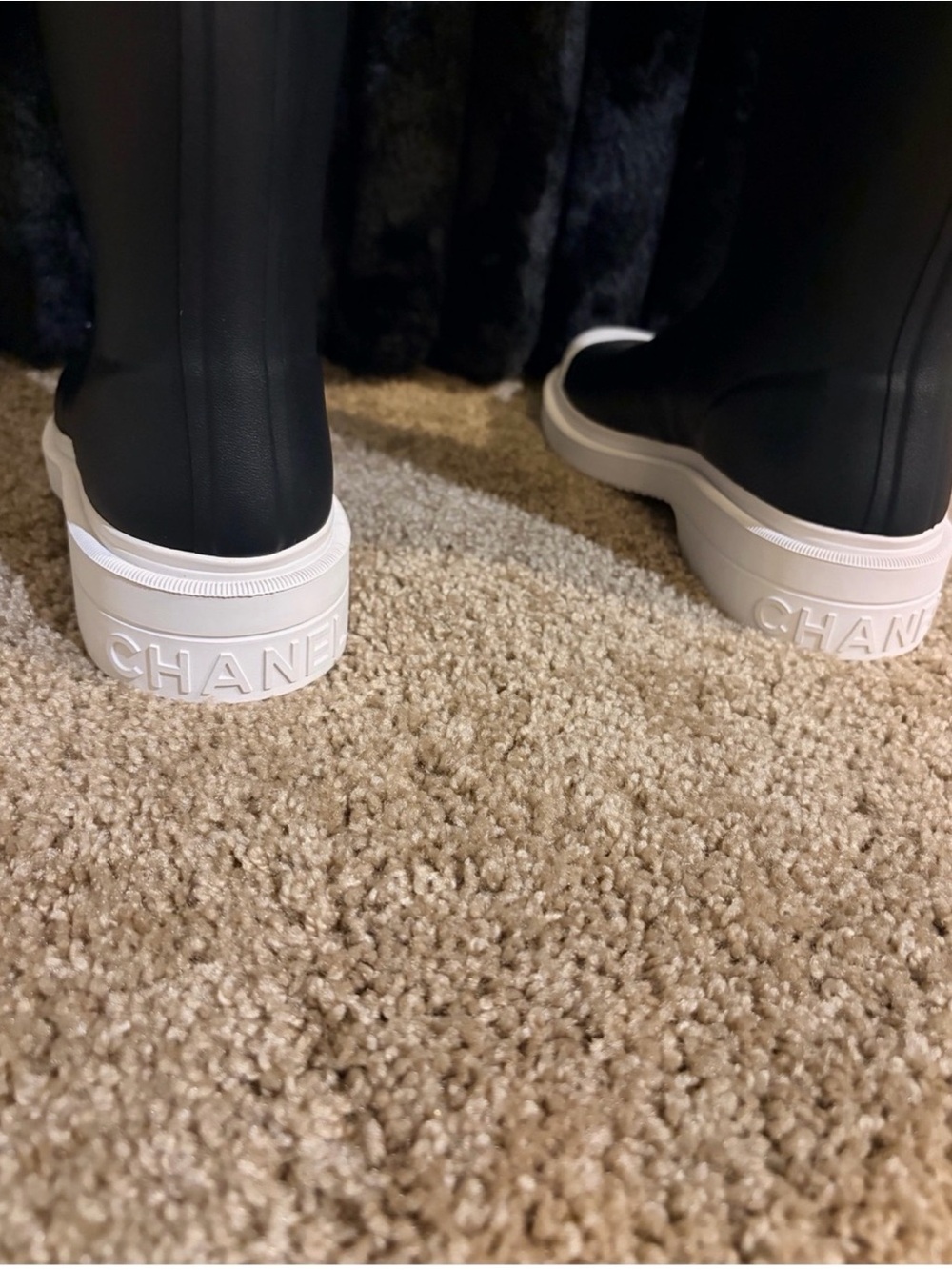 CHANEL Black and White Kids Logo Rain Boots - Picture 5 of 6
